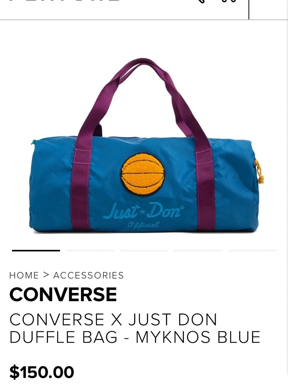 Just Don Blue Duffel with Purple Handles and Yellow Basketball Patch - converse